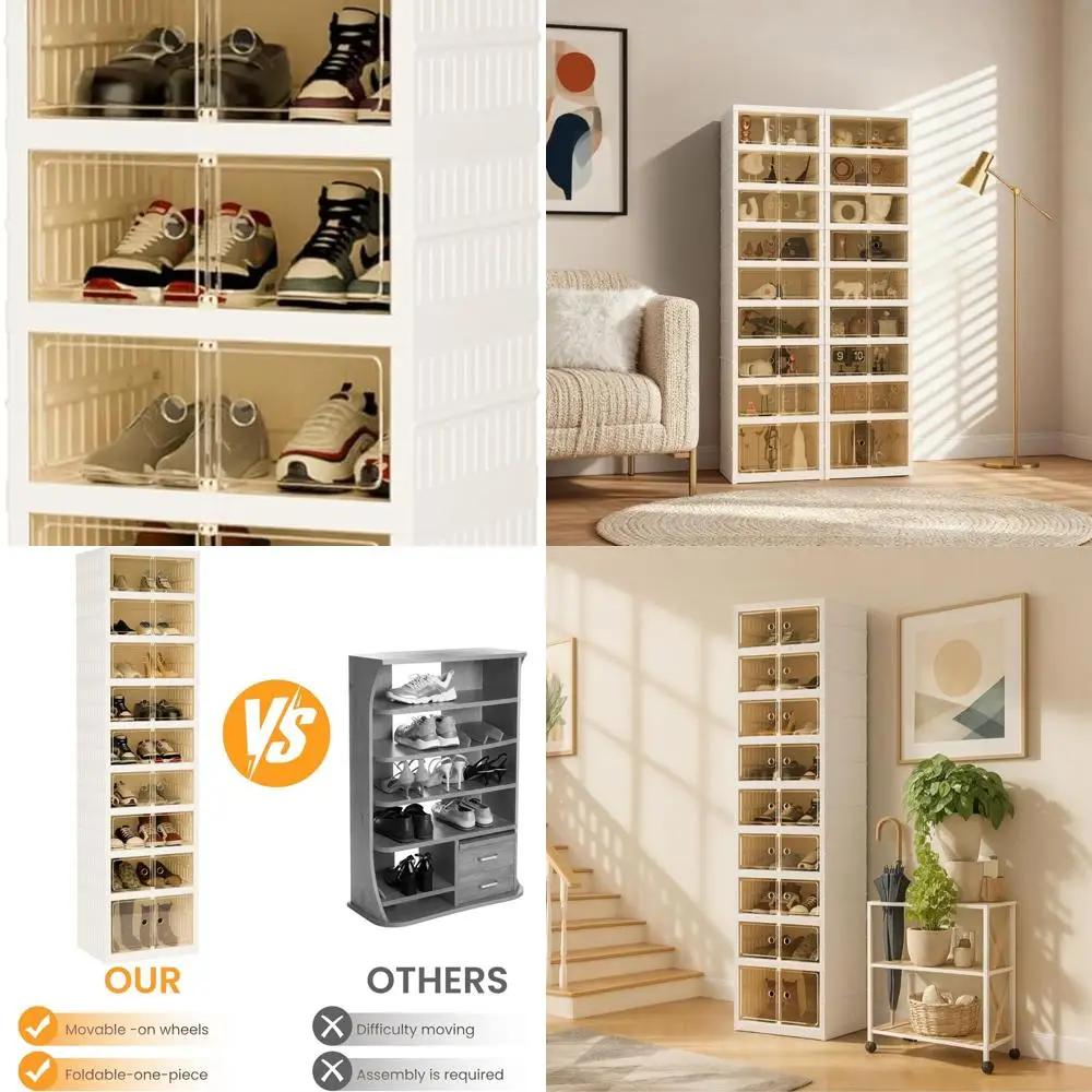 

Extra Large Portable Shoe Organizer with Magnetic Door and Wheels, 9-Tier 18-Grid Storage, 2 Large Compartments