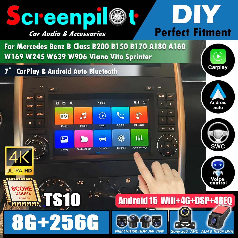 Android 16 Car For Mercedes Benz B Class A180 A160 B200 B150 B170 W245 W639 W906 W169 Viano Vito Sprinter 7inch GPS Navigation