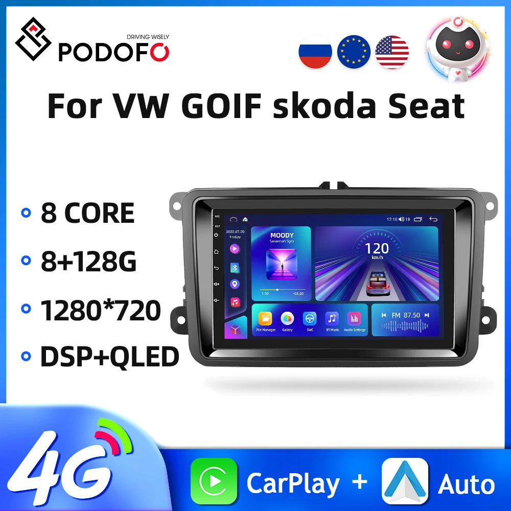 

Podofo Android 11 Car Radio 2 Din Car Multimedia Player For VW/Volkswagen Skoda Seat GOLF POLO Yeti DSP GPS Carplay Auto Stereo