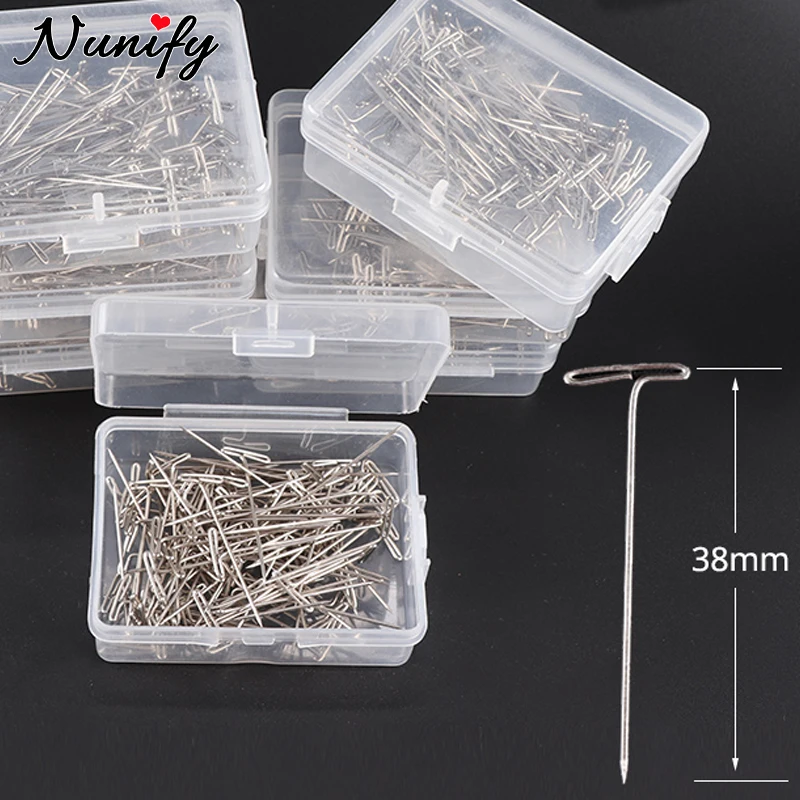 50/100Pcs T Pins With Plastic Box Silver Pins For Foam Head Stainless Steel T-Pins For Blocking Knitting 38mm/1.5inch Wig T Pin