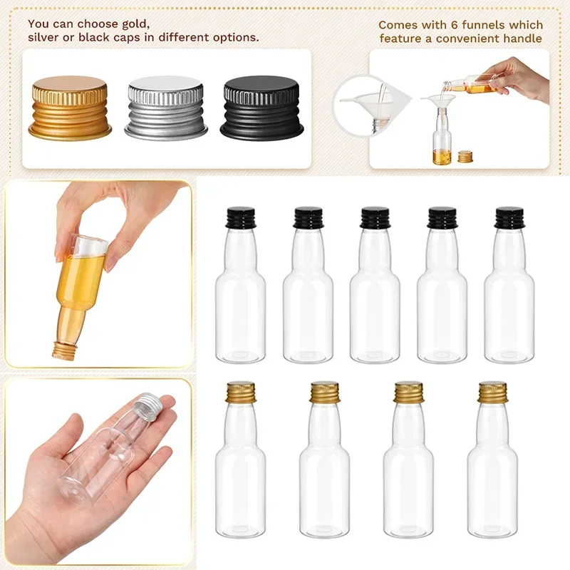 50pcs 30ml-150ml Plastic Mini Liquor Bottles Empty Portable Reusable Drink Container for DIY Juice Wine Alcohol Birthday Wedding