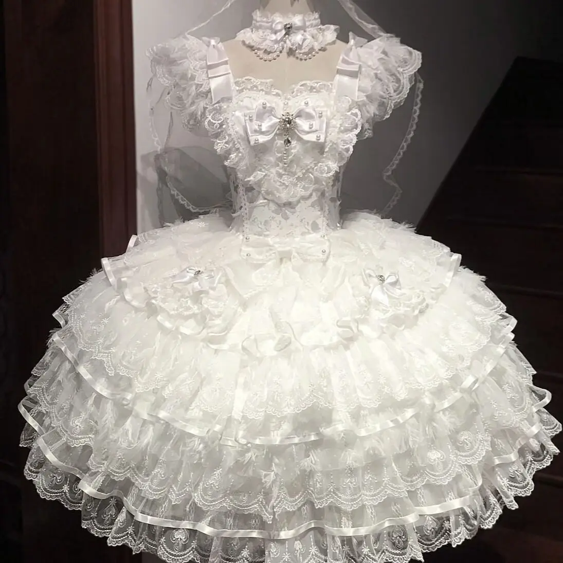 Sweet Wedding Lolita JSK Dress Solid Color Cute Summer Jumper Skirt with Strap Kawaii Princess Dress for Women