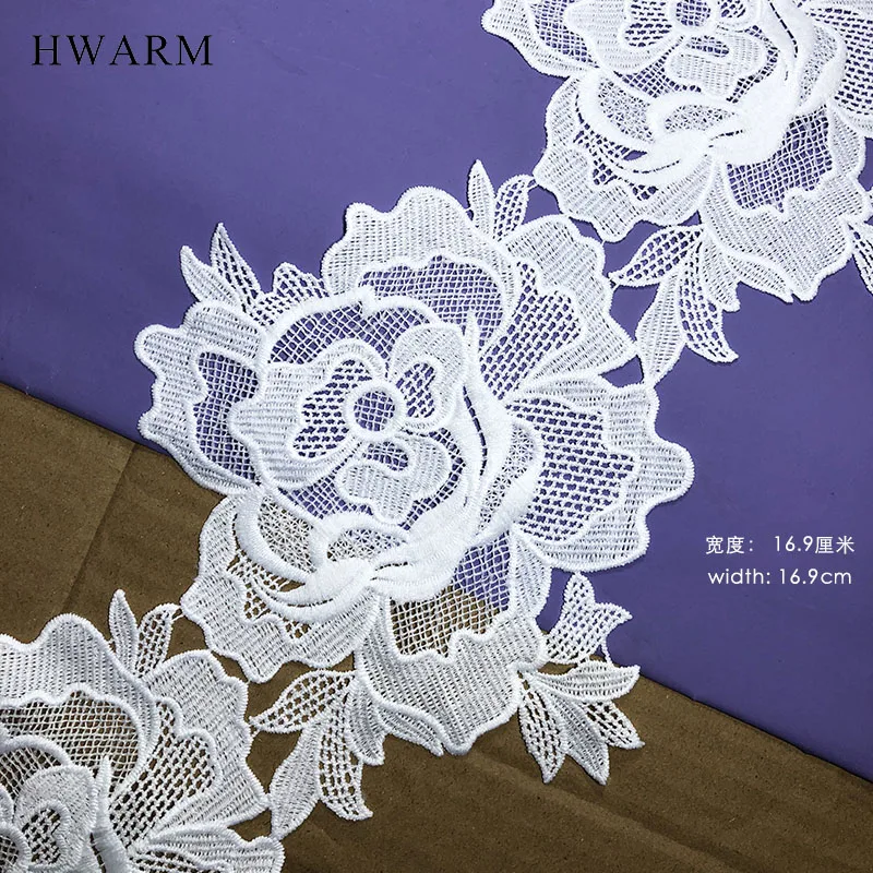 White Big Flower Lace Fabric Embroidery Sewing Trimming Handmade Diy Water-soluble Milk Silk Bar Code Party Dresses For Women