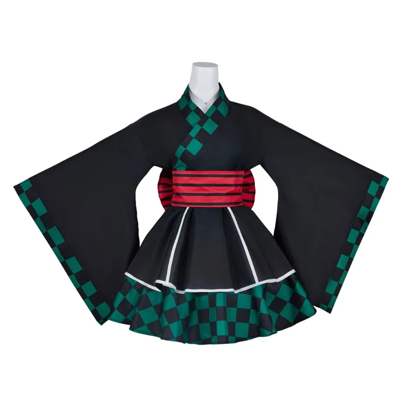 

Аниме Demon Slayer Kamado Tanjiro Косплей Костюм женское кимоно платье горничной для Comic Con Хэллоуин ролевые игры вечерние мероприятия