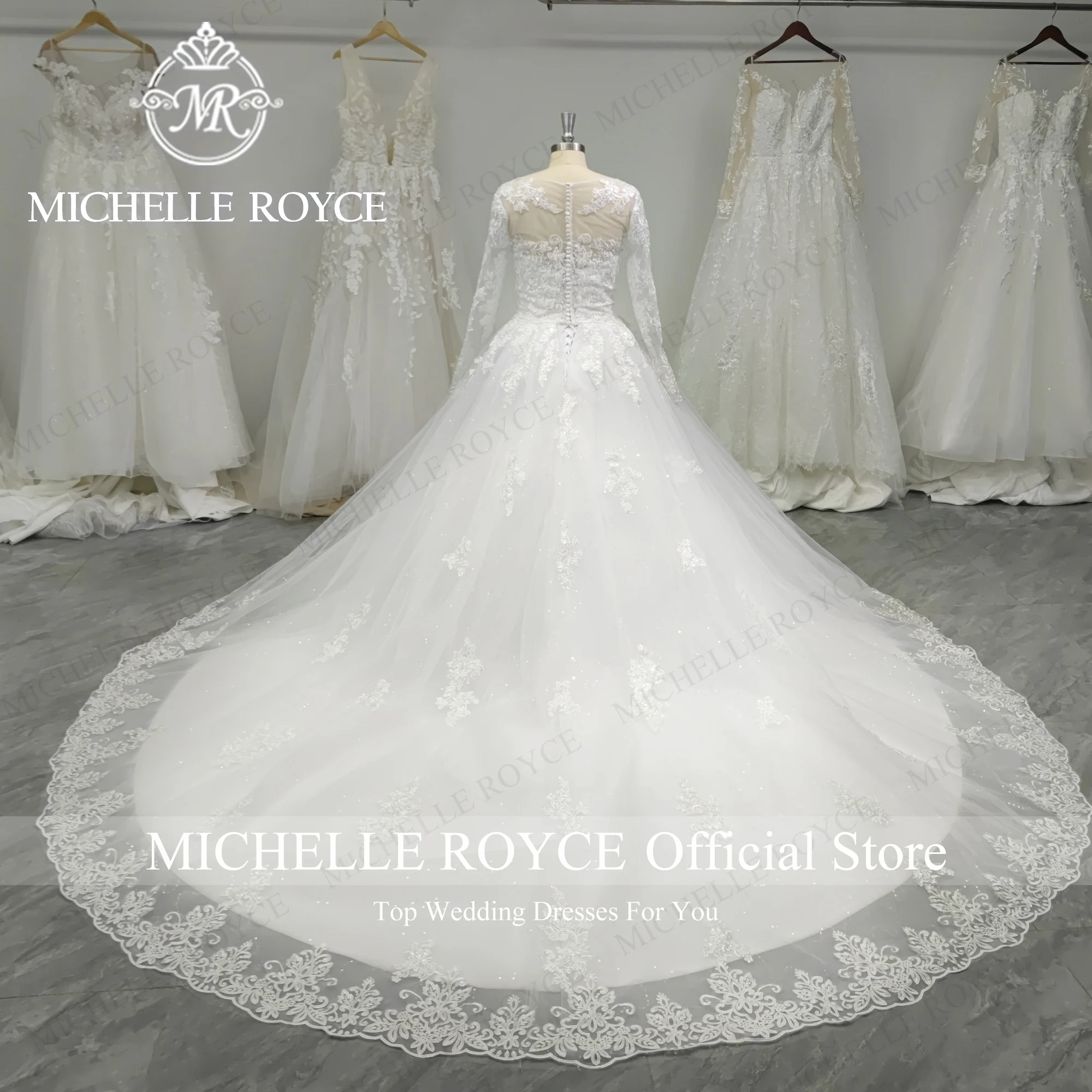 Michelle Royce 2 In 1 Ball Gown Wedding Dresses For Women With Jacket 2023 Appliques Lace Up Chic Wedding Gown Vestido De Novia