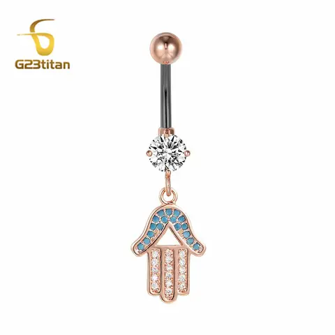 G23 타이탄 지르콘 핸드 오브 파티마 펜던트, 매달림 배꼽 단추 링, 14G 티타늄 바벨 수술 배꼽 피어싱 쥬얼리 액세서리 Best5