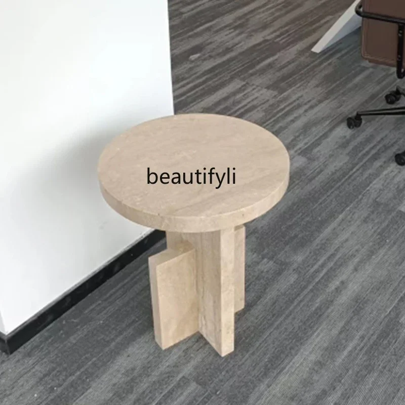 

Nordic modern natural travertine marble edge table designer living room sofa side table small corner table
