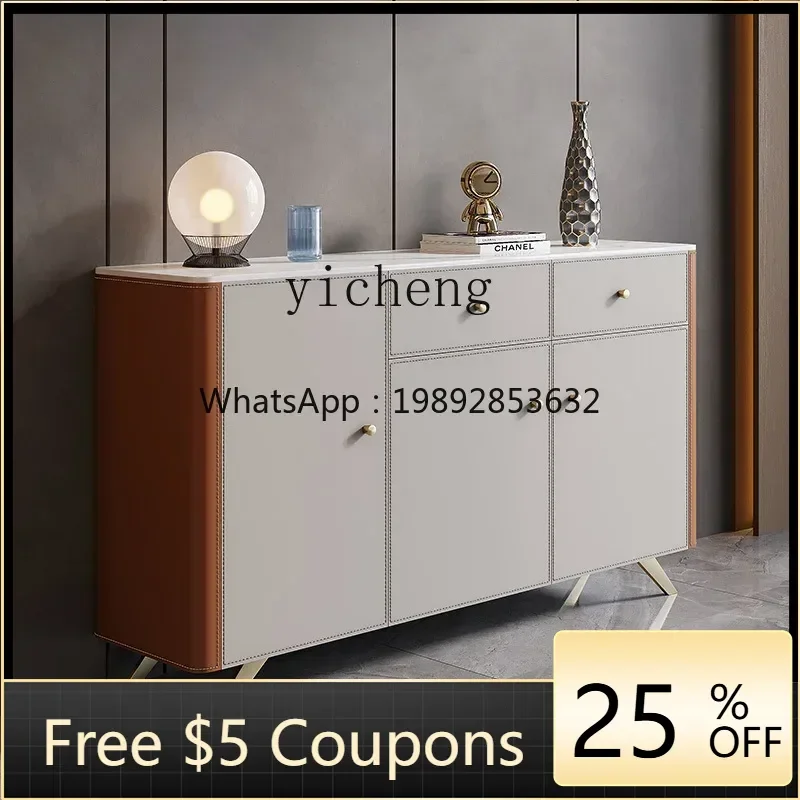 

minimalist saddle leather dining side cabinet solid wood against the wall tea cabinet entrance rock slab locker