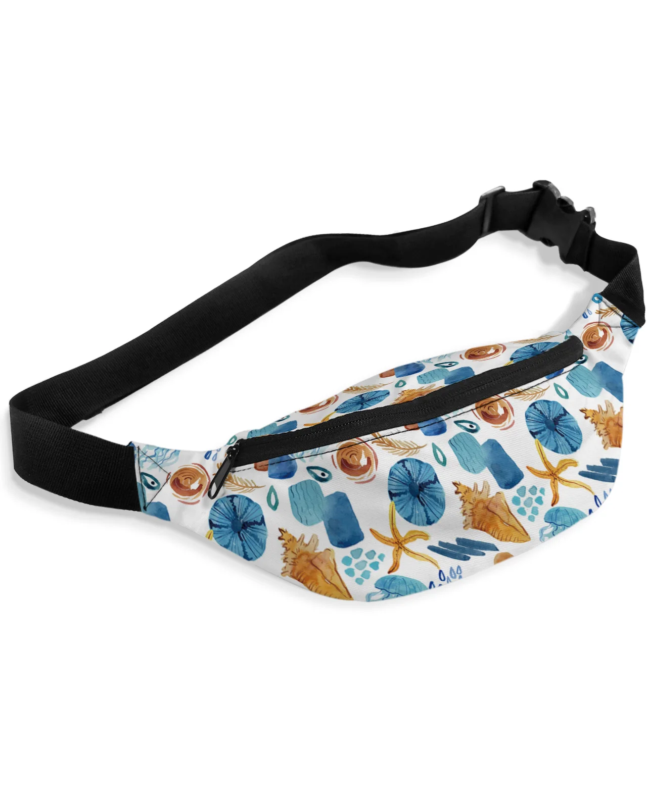 Ocean Jellyfish Starfish Tropical Leaves Waist Bags for Women Man Travel Shoulder Crossbody Chest Bags Waterproof Fanny Pack