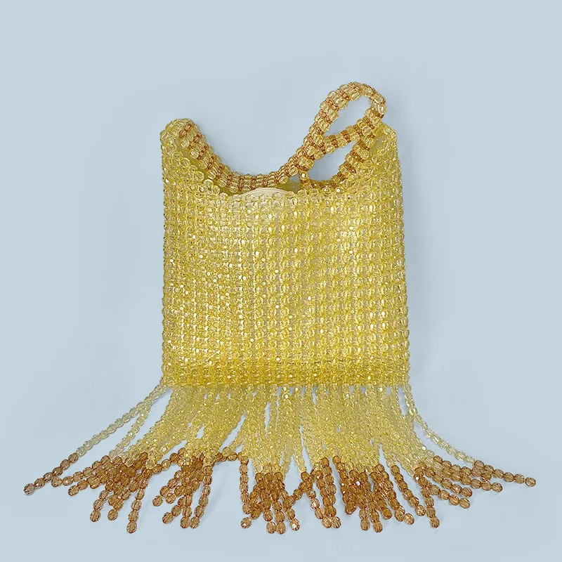 Новинка 2025 года, стильная женская сумка из акрилового металла с кисточками, сумки ручной работы с бисером, сумки на плечо, сумки для поездок на работу