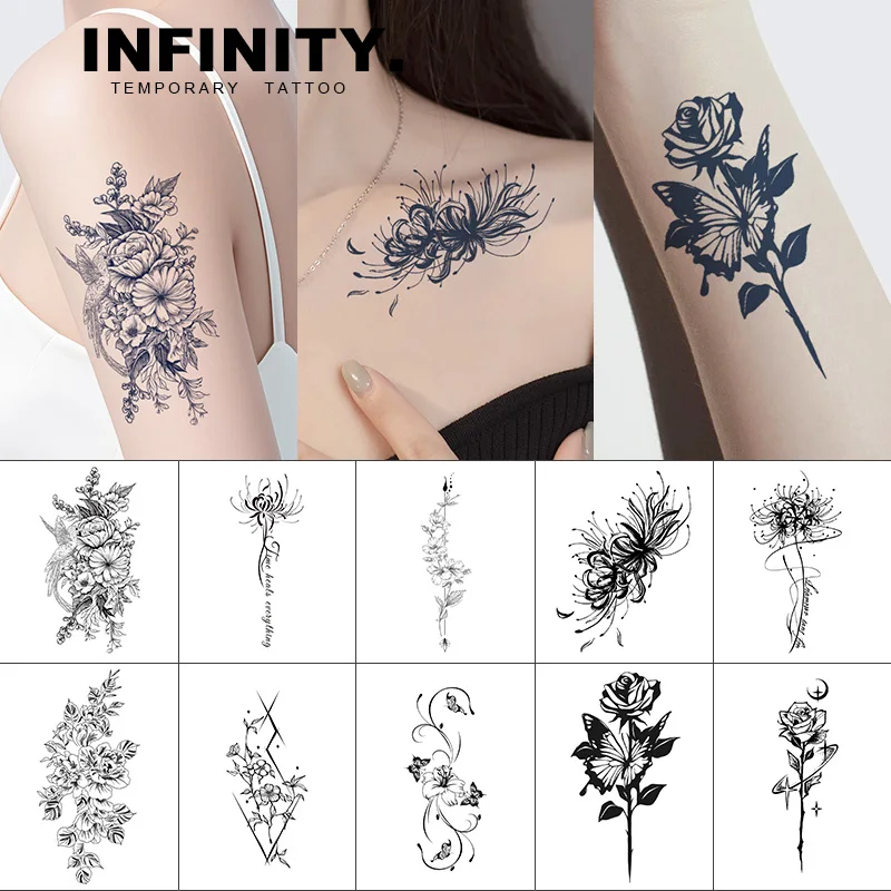 Flower temporary tattoo sticker, waterproof magic tattoo, lasts to 8-15 days fake tattoo, semi permanent tattoo