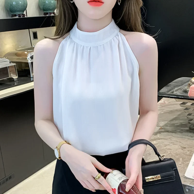 Blouse Women Halter Tops Womens Chiffon Elegant Woman Blouses Korean Fashion Women Clothing Cheap and Pretty Shirt  Corset Top