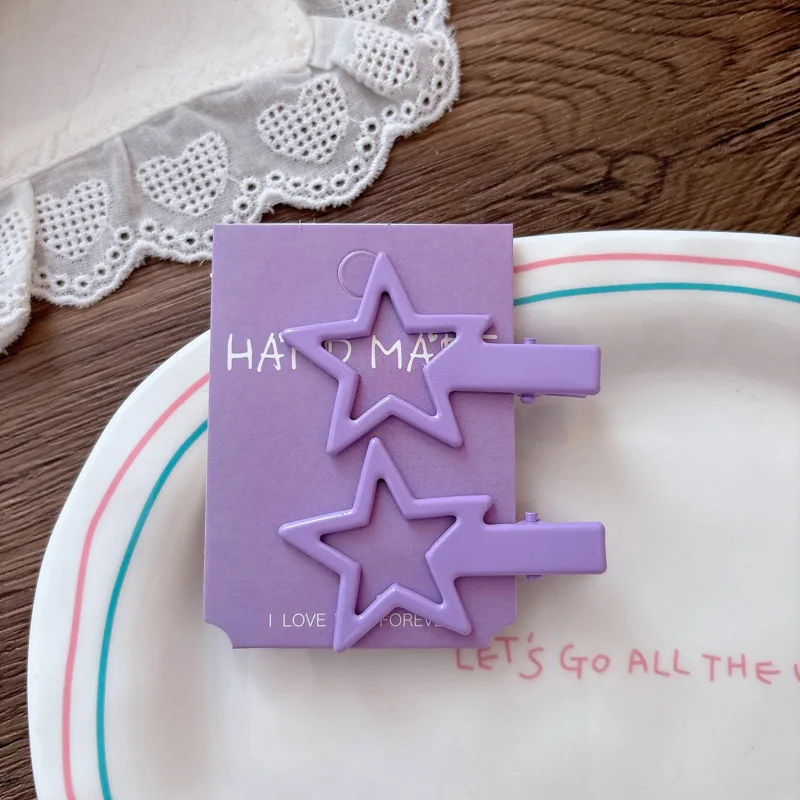 Star Hair Clips Cutout Hollow Five Point for Kids Candy Color Y2K Fun Daily Party Wear Resin Premium Durable Lightweight