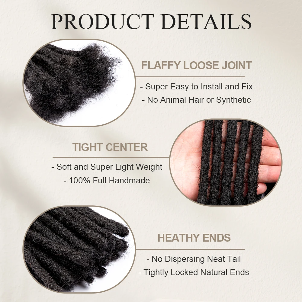 Originea 0,6 cm Dicke, 100 % echtes Echthaar, Dreadlock-Erweiterungen, handgefertigte weiche Locs-Haarverlängerungen für Twist und Flechten