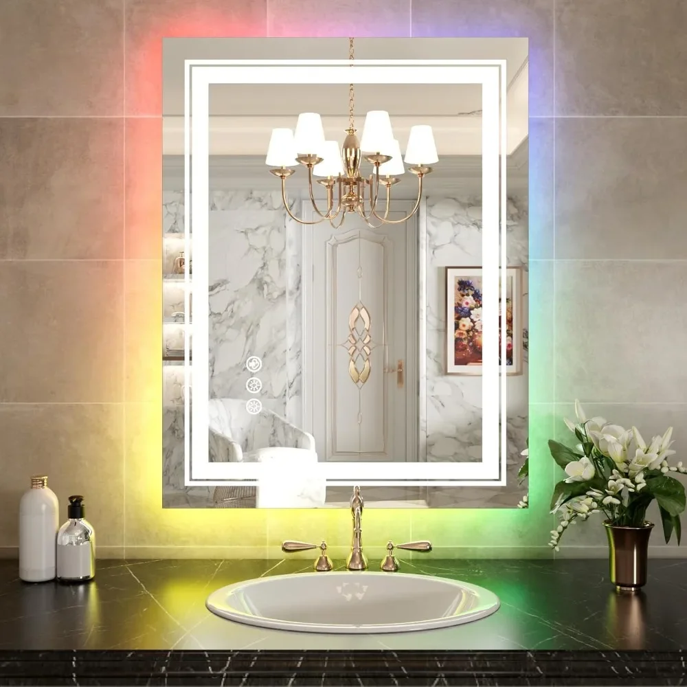 Specchio da bagno a LED 30"x36" con retroilluminazione e luce frontale, specchio a LED dimmerabile continuo per articoli da bagno