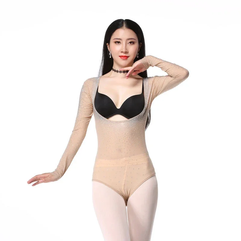 Plus Size One Piece Leotard Women Dance Accessories Long Sleeves Tops Bottoming Shirt Belly Dance Bodysuit Drilling Hot