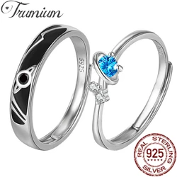 Trumium Solid 925 Sterling Silver Blue Zircon Planet Couple Open Rings For Women Men Original Girlfriend Jewelry Romantic Gift
