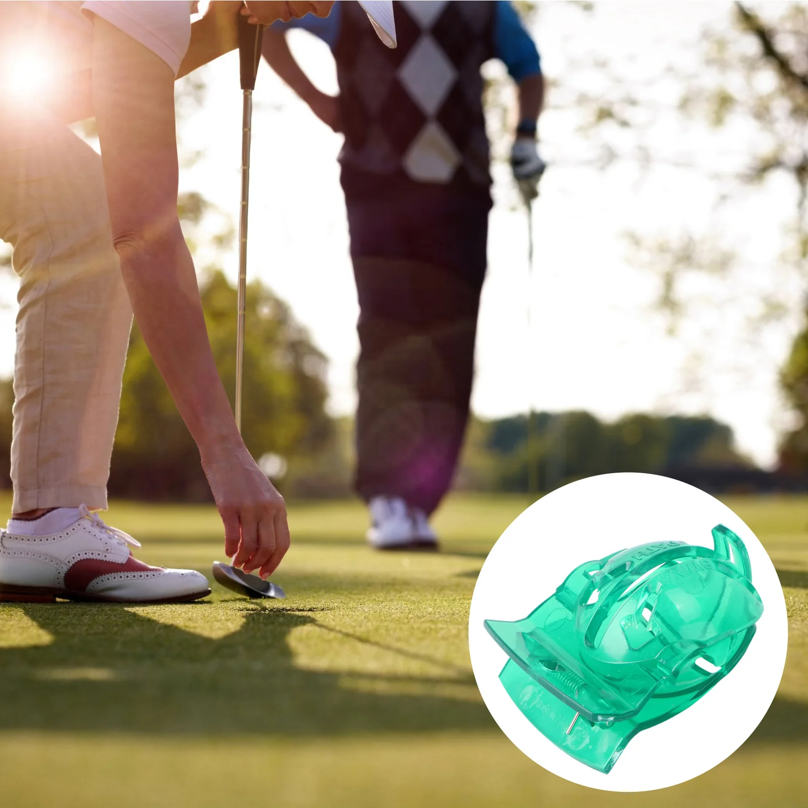 

2Pcs Reusable Golf Ball Mark Tool with Smooth Liner for Fast Alignment Check during Swing Or Putting Green Version