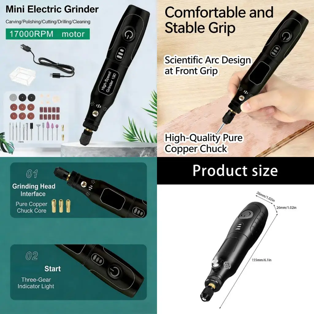 Beginner Friendly Mini Rotary Tool Set 155 Attachments Portable Design USB Rechargeable For Extended Use In DIY And high quality