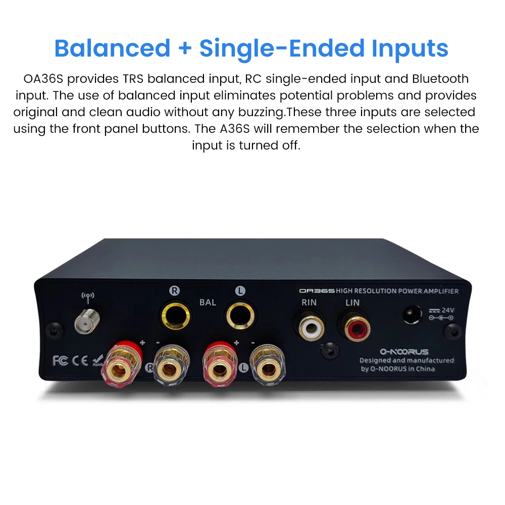 O-NOORUS OA36S BT 5.0 Desktop Digital Amplifier Dual MA12070 Fully Balanced HIFI Class D Power Amplifier Supports APTX RCA TRS