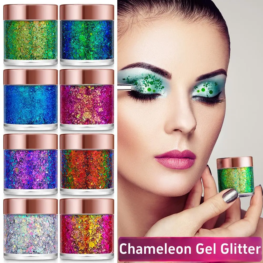Chameleon Glitter Gel Sequins for Eye & Body Hair Makeup,Long-Lasting Shimmer Face Make Up Decorations for DIY Art Parties