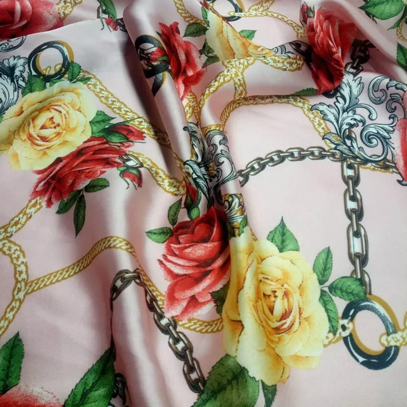 Rose Chiffon Printed Silky Fabric Summer New Swimsuit Sunscreen Scarf Material