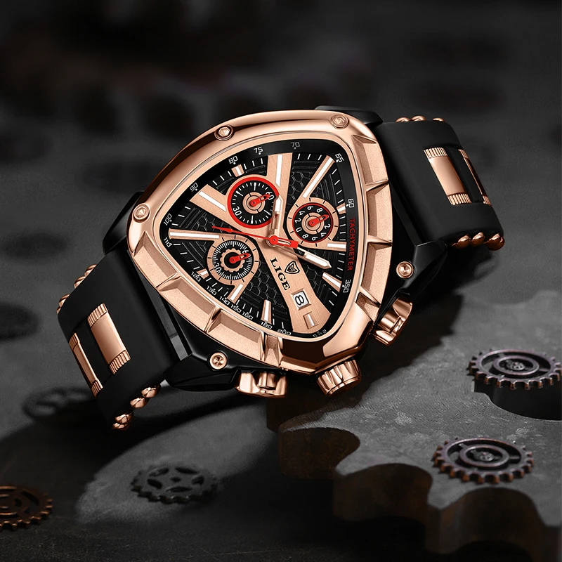 ساعة LIGE الرياضية الفريدة للرجال، ساعات كوارتز مقاومة للماء من السيليكون للأعمال، كرونوغراف مضيئة، هدايا للرجال