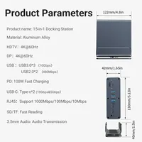 15 in 1 Vertical Docking Station with Triple Monitor USB C HUB 4K60Hz ,RJ45 1000M,USB 3.0,PD100W,SD/TF,Audio 3.5 for Macbook