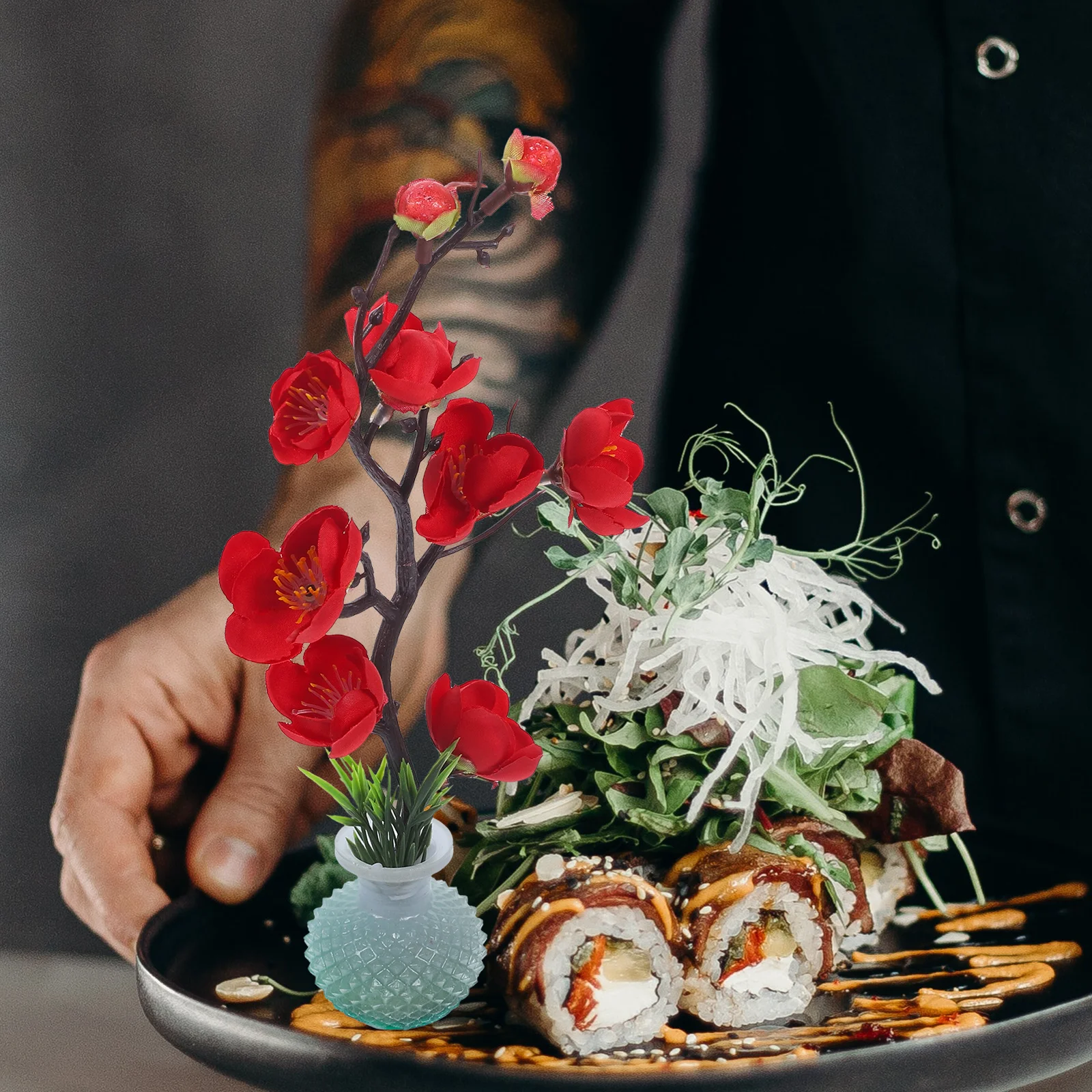 

Plum Blossom Sashimi Plate Decoration Fake Flower Ornament Exquisite Workmanship Sushi Dish Flower Decor Japanese