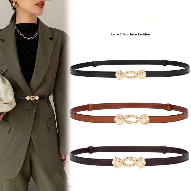 

Fashionable Ladies' Belt Versatile Genuine Leather Belt Decorative Dress Waist No Need To Drill Holes Adjustable Luxury Belt