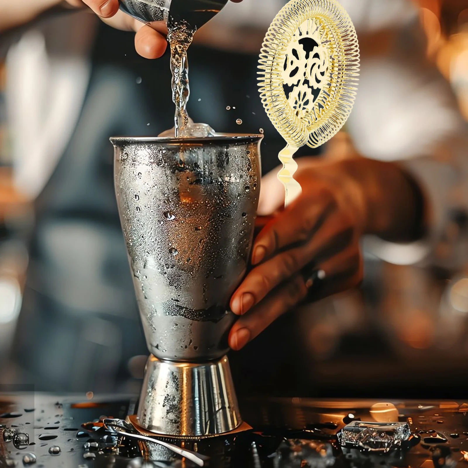 

Cocktail Strainer Stainless Steel Metal Bar Strainer Tool Sleek Design Easy to Use Bartender Essential Home Bar Club