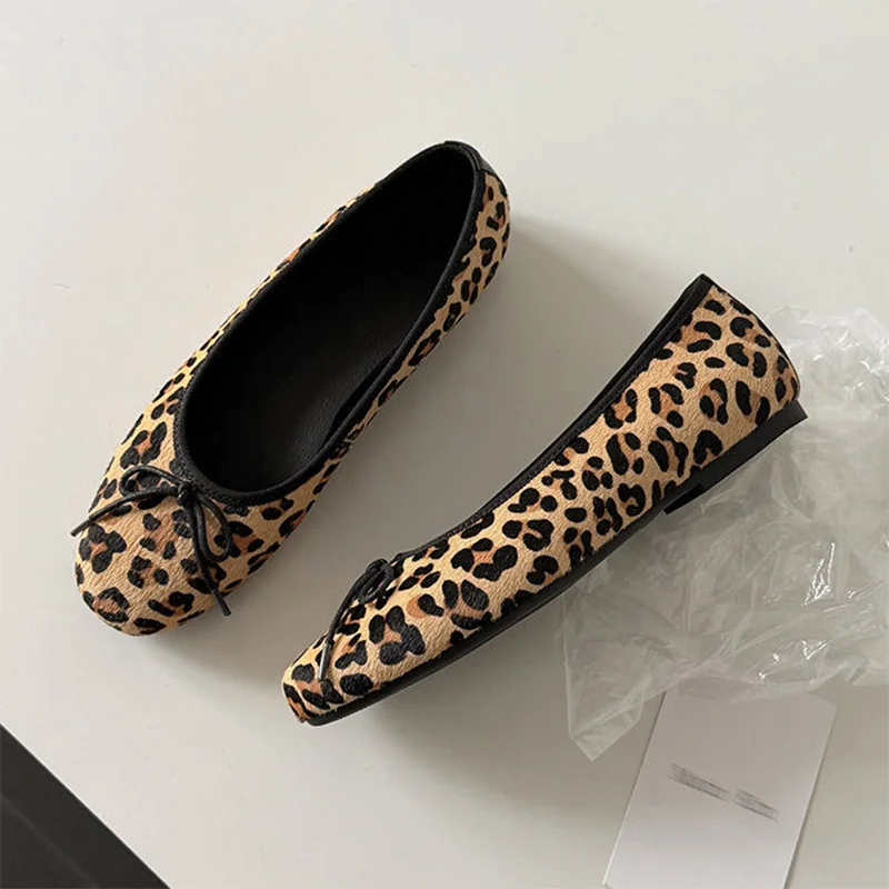 

Bow Ballet Flats Shoes Women's Leopard Fashion Shallow Sandals New Comfort Loafers Sport Walking Shoes New Mujer De Zapatillas