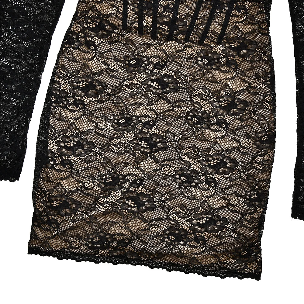 Women's Black Lace Strapless Mermaid Dress With Long Sleeve Shrug Elegant Slit Evening Party Dresses Autumn Red Female Clothing