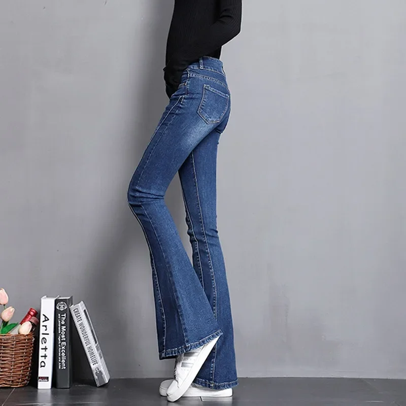 Imagem -04 - Jeans Flare Skinny com Fundo de Sino para Mulheres Streetwear Vintage Calça Jeans Stretch Calça de Vaqueiro Nova Moda