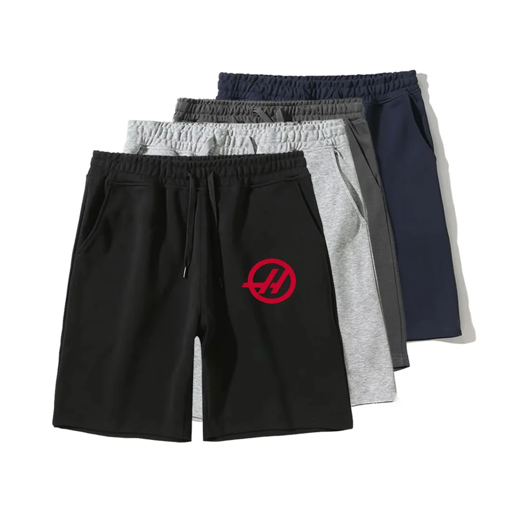 

​​men's Shorts Black Cotton Shorts with Round Red Emblem Elastic Waistband Pocket Casual Bottom Lightweight Summer 2025 ​​moto