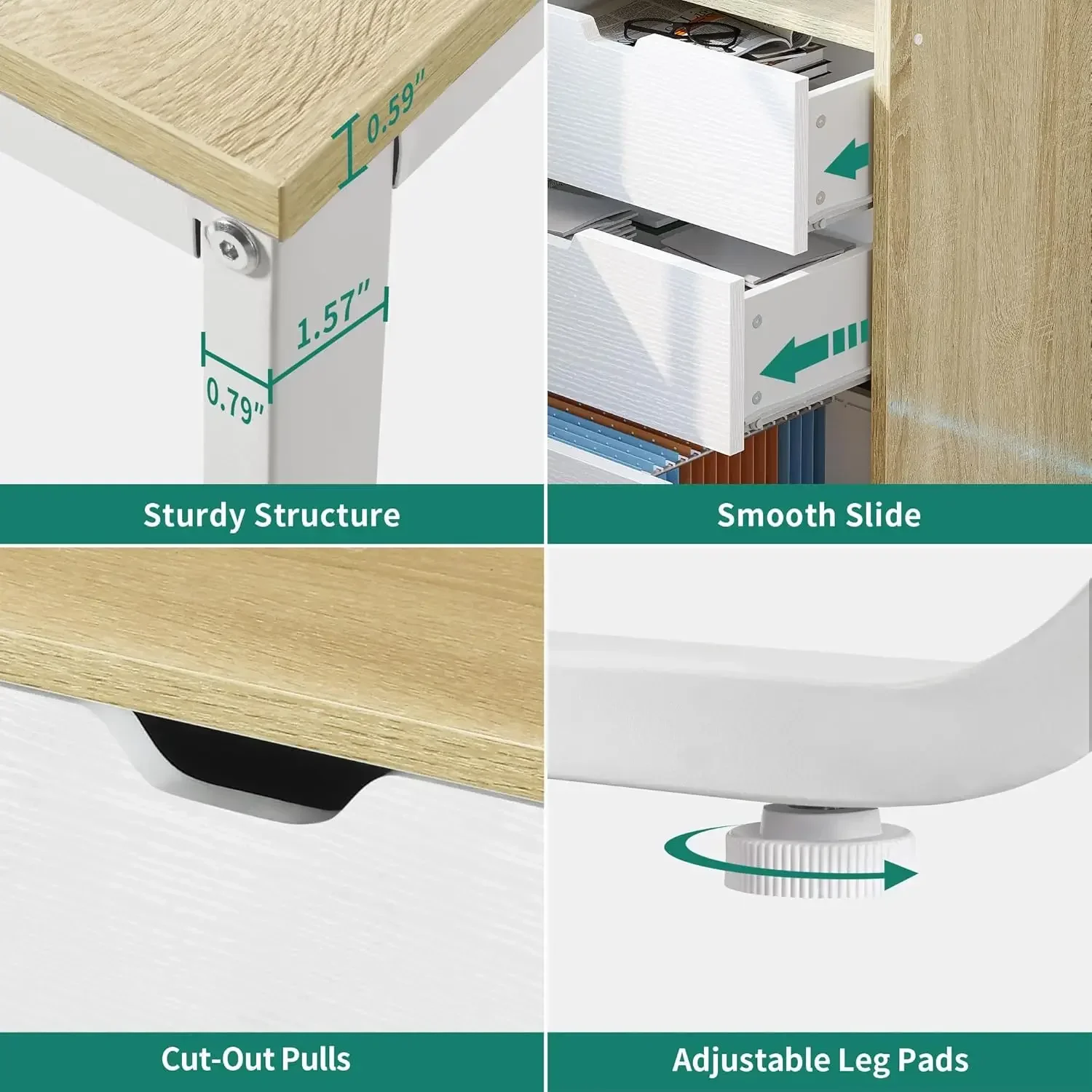 DWVO Mesa Em Forma de L com Gavetas, Mesa do Computador, Estante, Tomadas de Energia, Luzes LED, Home Office Desk, 55"