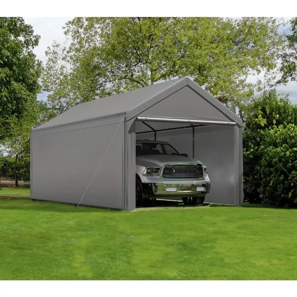 Outdoor Carport 10x20ft Heavy Duty Canopy Storage Shed, przenośny garaż ze zdejmowanymi ścienkami bocznymi i drzwiami, całoroczna plandeka, szara