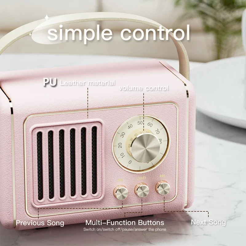Mini altoparlante Bluetooth retrò portatile Hifi Sound Music Box lettore musicale MP3 Wireless con supporto per microfono scheda TF USB AUX Pla