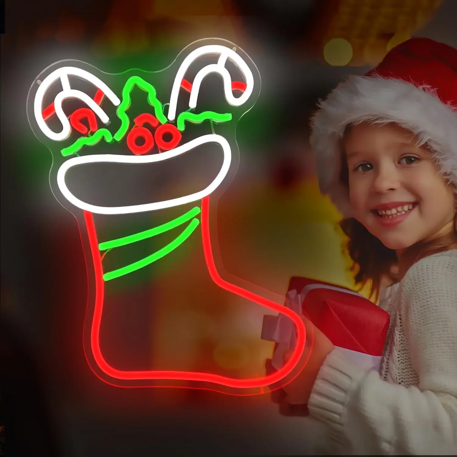 عيد الميلاد LED ضوء النيون تسجيل عيد الميلاد تخزين النيون تسجيل جدار ديكور لغرفة النوم غرفة المعيشة حفلة مهرجان هدية للأطفال #3