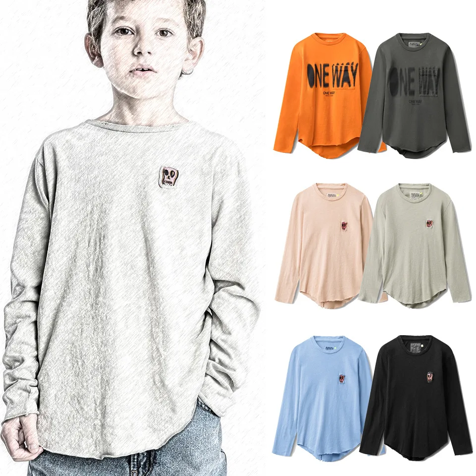 

Spring NU Kids Cotton T Shirts Baby Boys Print Long Sleeved T-shirts Irregular Undershirt Teenage Girls Tops Children's Clothes