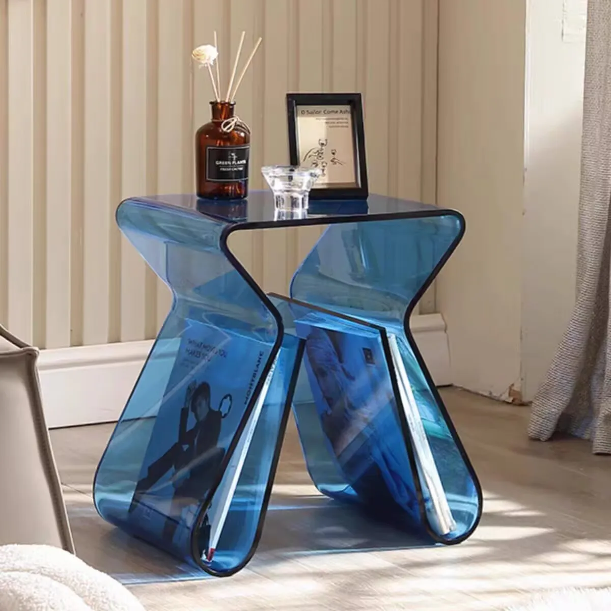 Acrylic Transparent Sofa Side Table Bookshelf Light Luxury Coffee Corner Desk Designer House Minimalist Bedside Small Tables