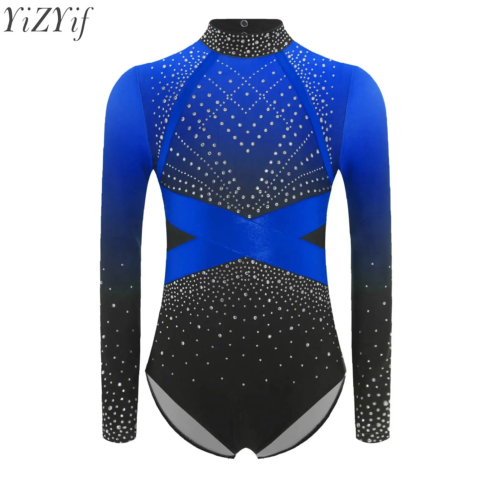 

Kids Girls Ballet Gymnastics Leotard Sports Workout Bodysuit Faux Diamonds Rhinestone Long Sleeve Jumpsuit Ballerina Costume