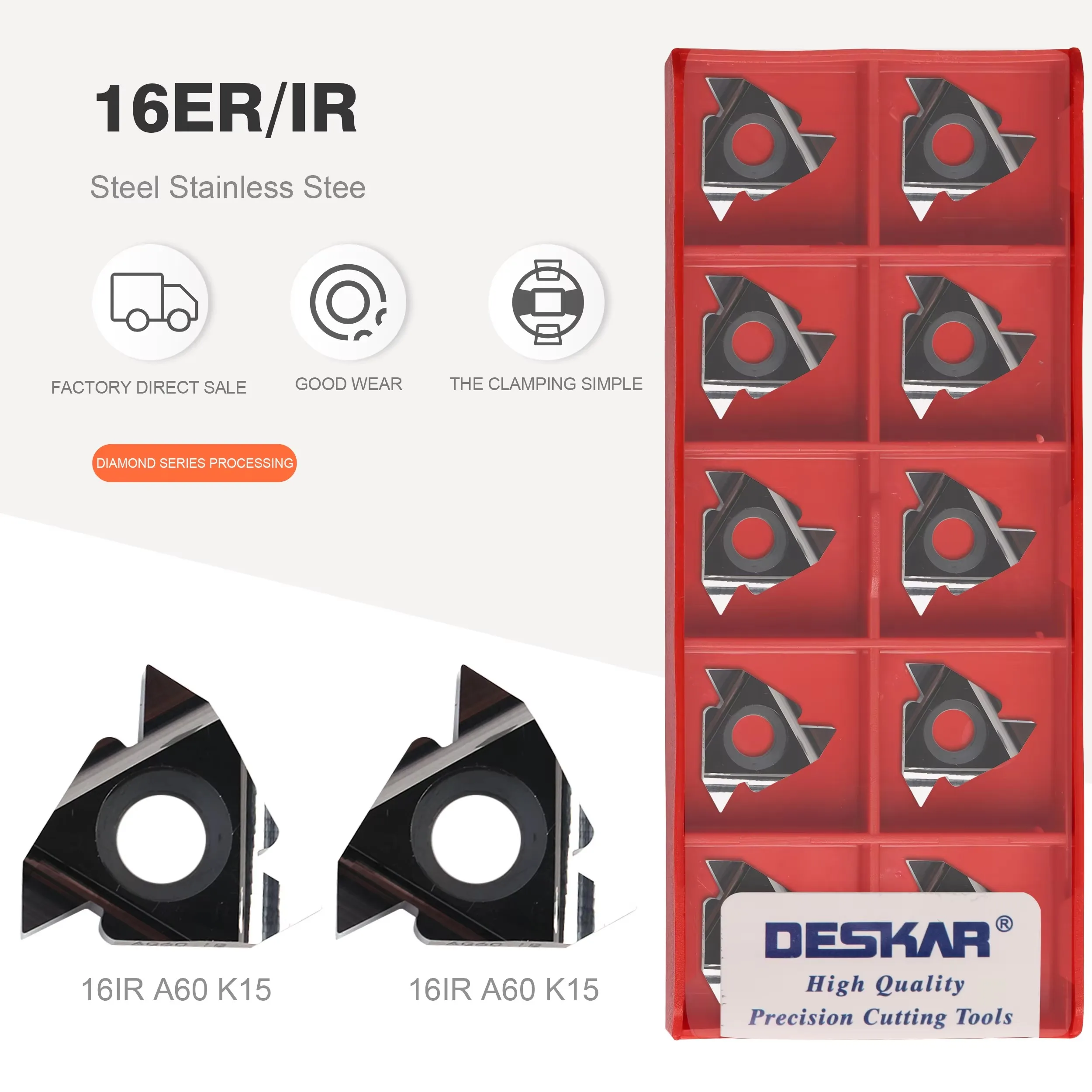 DESKAR 16ER/IR Series Threading Blade 16ER/IR A55/G55/G60/A60/AG55/AG60/11BSPT/14NPT K15 Numerical Control Lathe Aluminum Insert