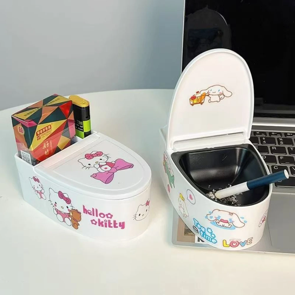 

Kawaii Hello Kitty Toilet-Shaped Ashtray With Diy Decorative Stickers Cartoon Cinnamoroll Home Bathroom Wall-Mounted Ashtray