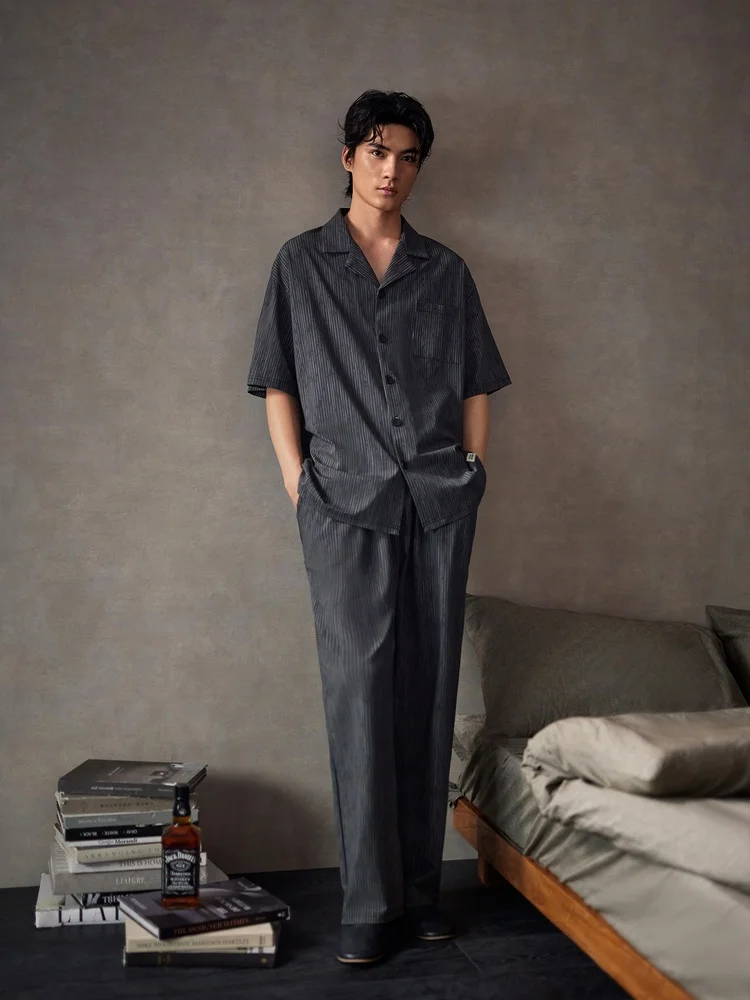 pyjama-d'ete-pour-homme-en-pur-coton-manches-courtes-et-pantalon-long-avec-cardigan-a-rayures-verticales-vetements-d'interieur-a-porter-aussi-a-l'exterieur-sensation-haut-de-gamme