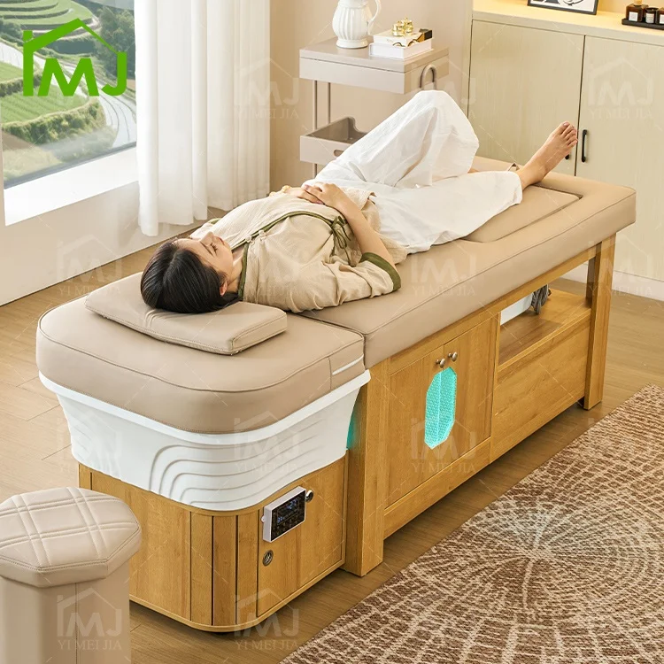 Lay Down Hair Wash Thai Massage Salon Sink Korean Pedicure Wooden Head Spa Bed