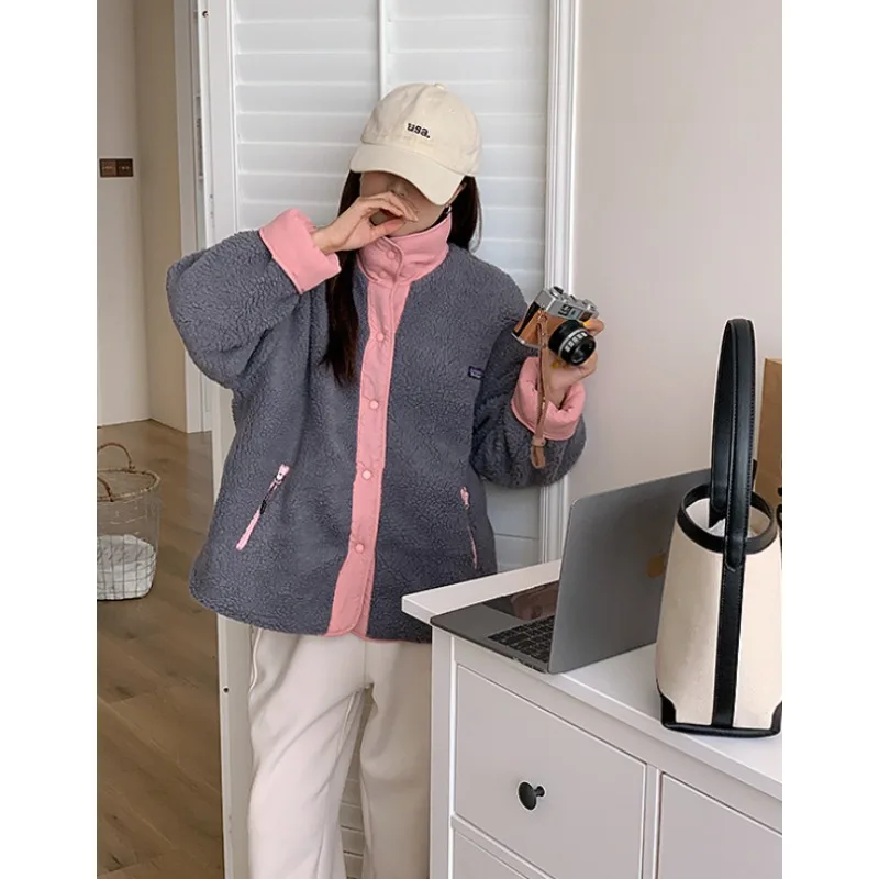 Coréen Sle femmes léger agneau fourrure coton Jaet col montant coupe ample automne hiver nouveau Faion Ele polyvalent vêtements d'extérieur