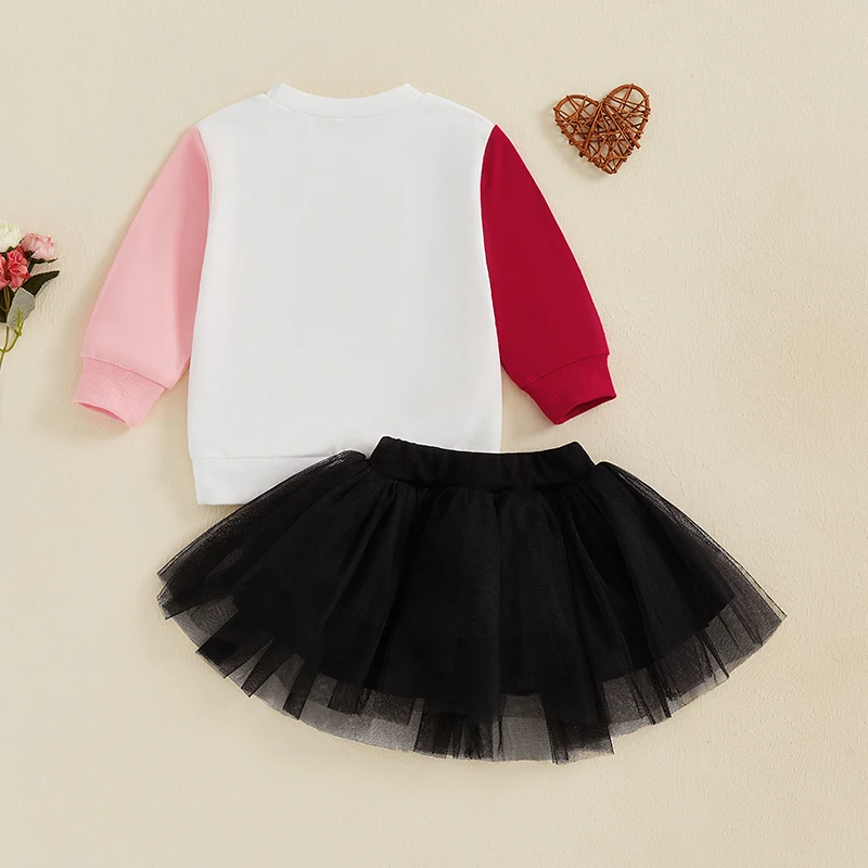 

Girls Heart Print Hoodie and Tutu Skirt Set Long Sleeve Sweatshirt with Tulle Skirt Valentines Day Outfit for Kids