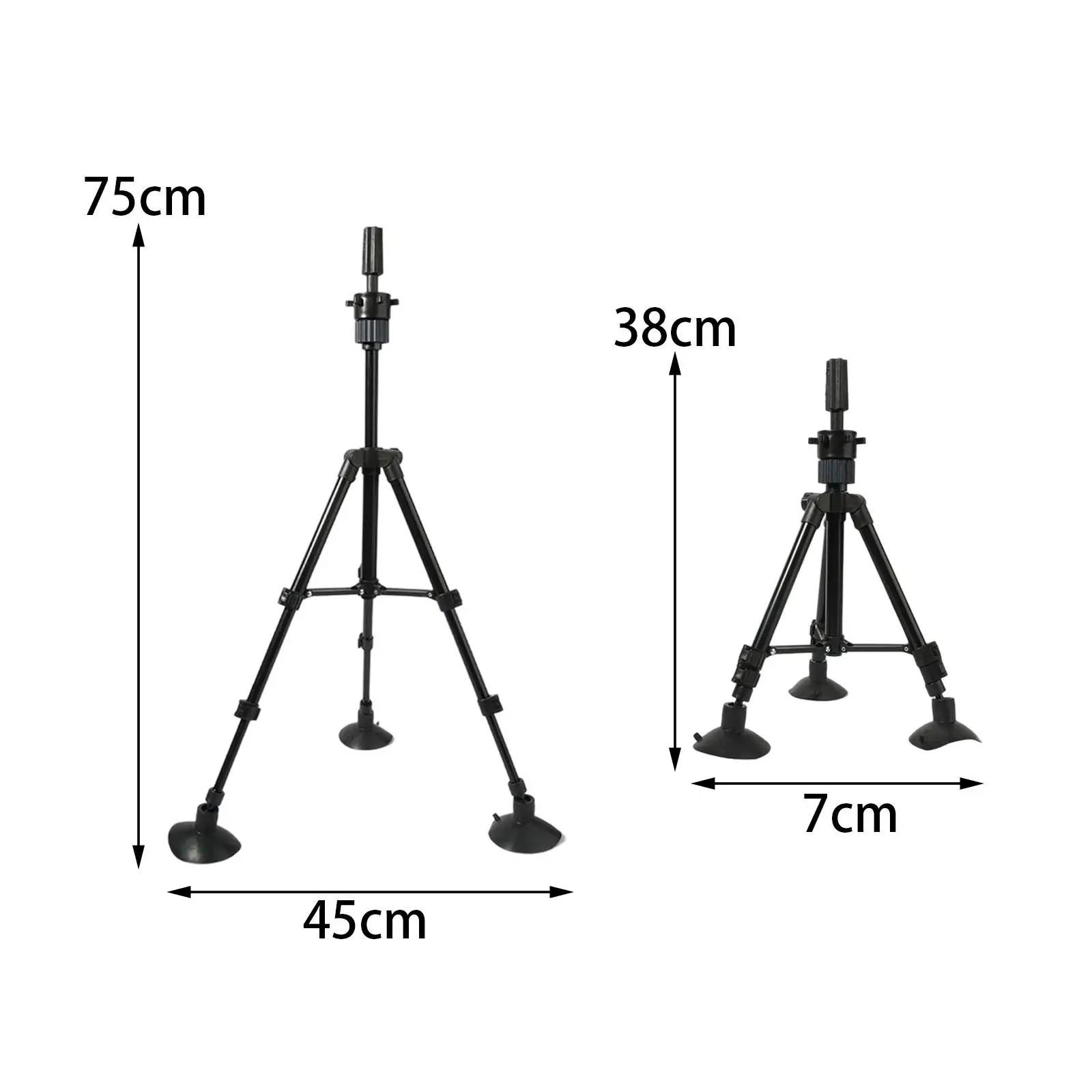 Lightweight Steel Wig Tripod Stand with Suction Cup Adjustable Mannequin Head Holder for Hair Styling Practice Salon Display