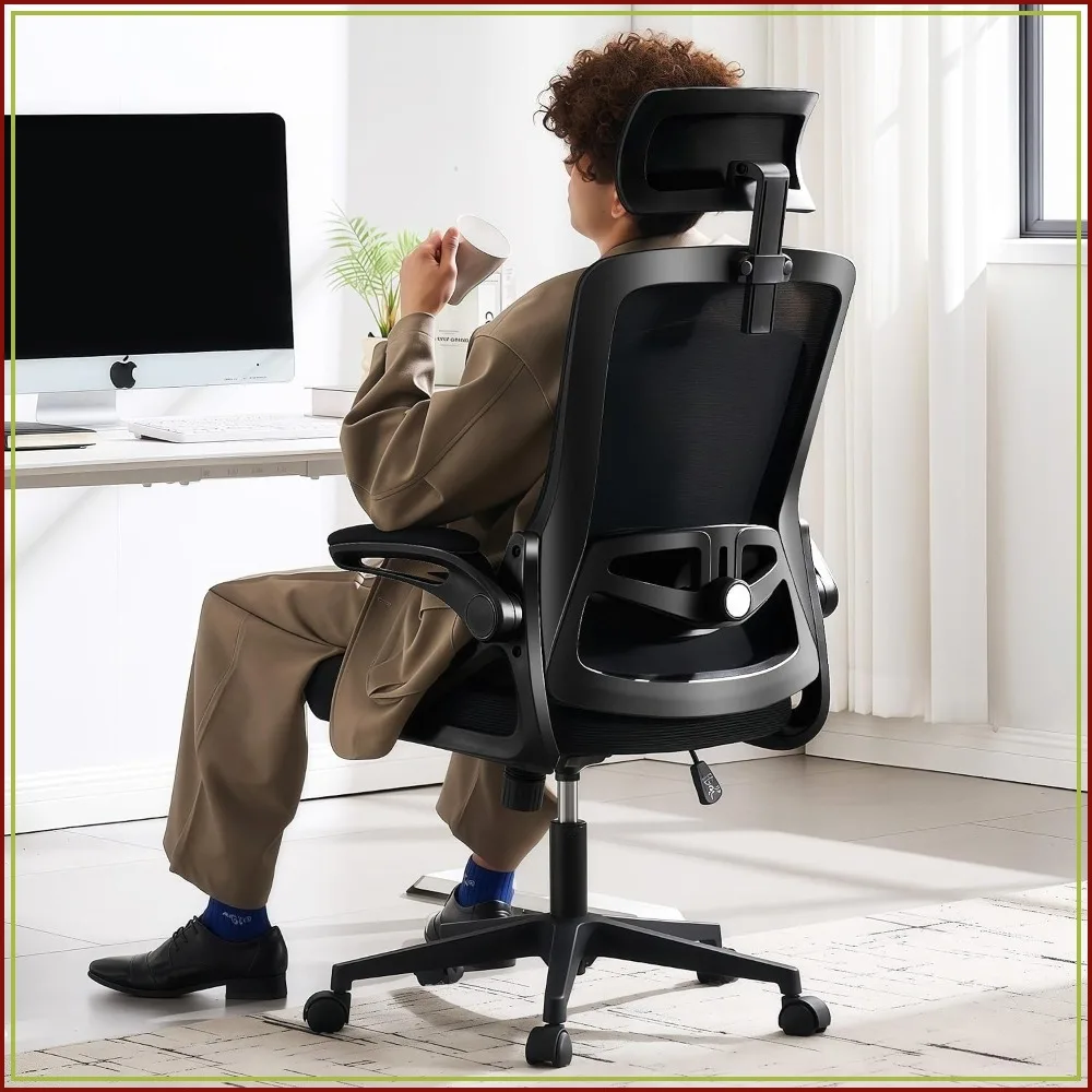 Ergonomic Office Chair 400 LBS Capacity with Adjustable Lumbar Support and Breathable Mesh, Thickened Cushion for Home Office (Black)